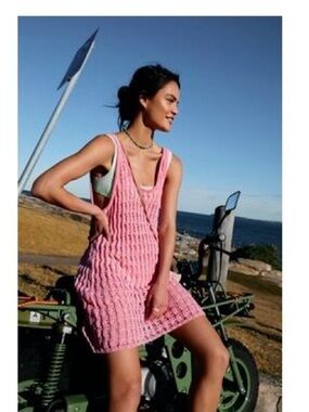 Free People Pink Crochet Knit Swim Coverup